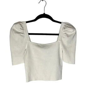 Fashion Nova Women's White Puff-Sleeve Blouse Size S Square Neck